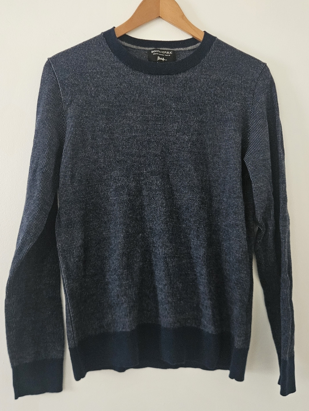 Banana Republic Mens Sweater L Italian Merino Wool Baruffa Soft Preppy Birdseye